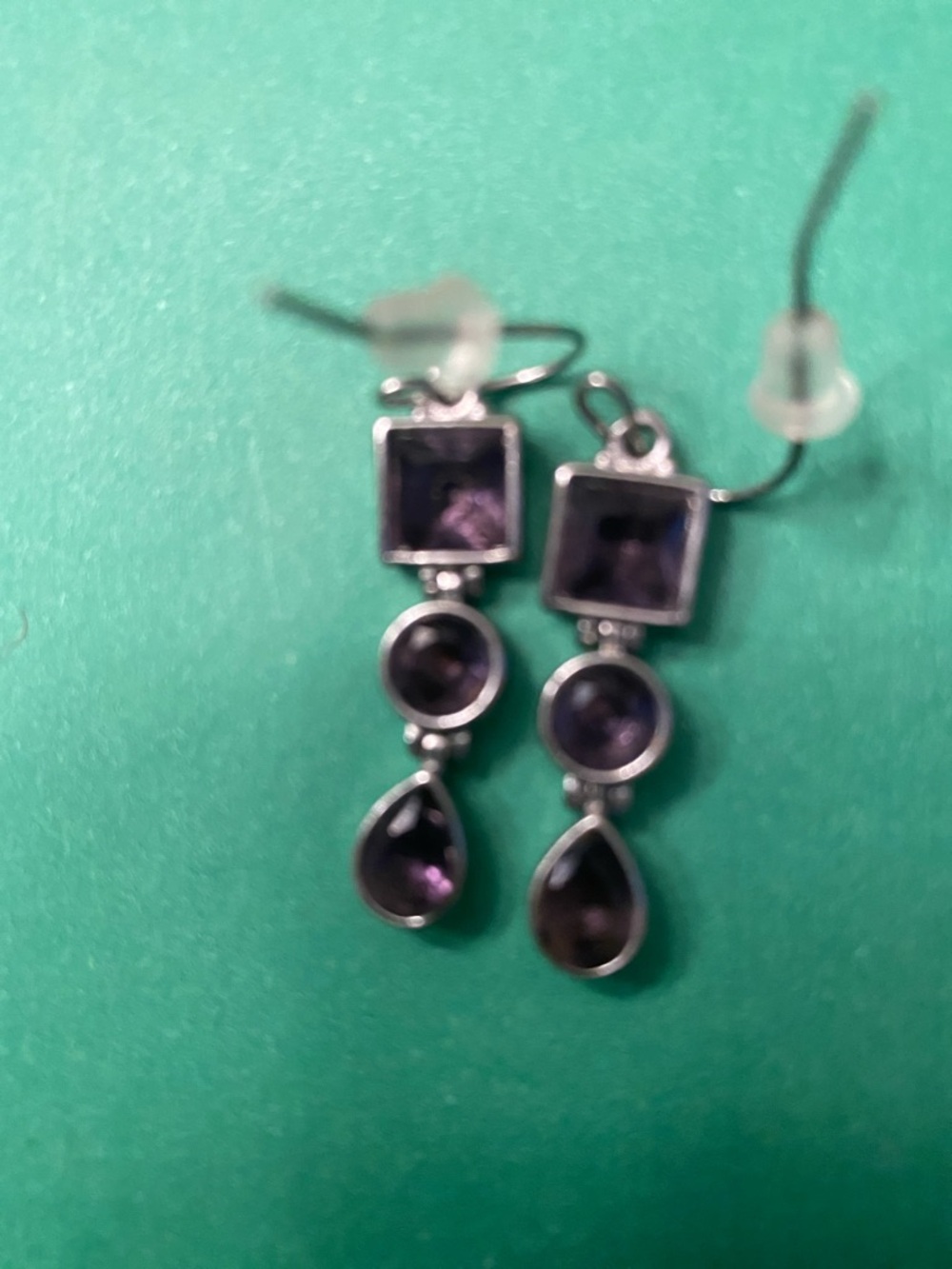 Sterling Silver Amethyst Drop Earrings - Purple